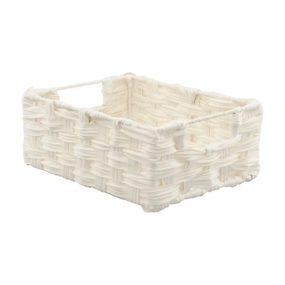 Rectangular Woven Wicker Basket with Handles, White, Small