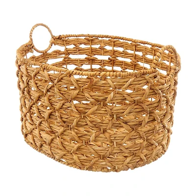 Oval Water Hyacinth Lattice Wrapped Basket with Handles, Natural, Extra Large