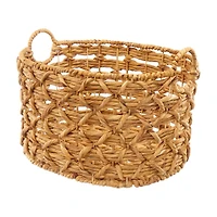 Oval Water Hyacinth Lattice Wrapped Basket with Handles, Natural, Medium