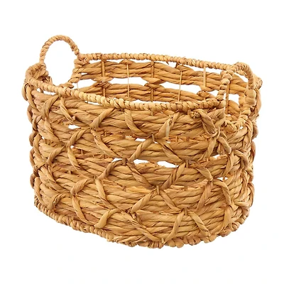 Oval Water Hyacinth Lattice Wrapped Basket with Handles, Natural, Small