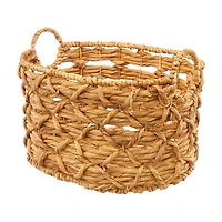 Oval Water Hyacinth Lattice Wrapped Basket with Handles, Natural, Small