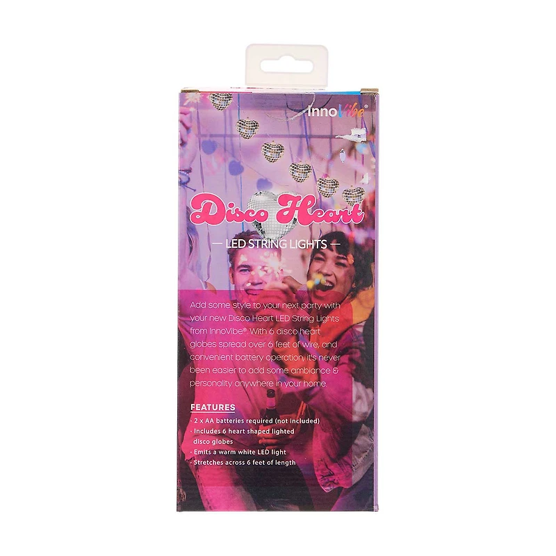 InnoVibe Disco Hearts LED String Lights, 6 ft
