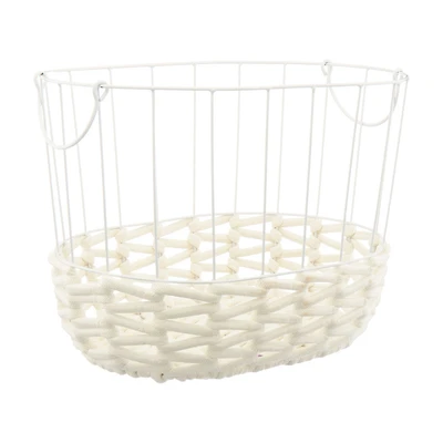Wire and Rope Oval Basket with Handles, White, Large