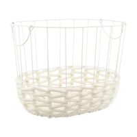 Wire and Rope Oval Basket with Handles, White, Large