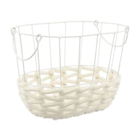 Wire and Rope Oval Basket with Handles, White, Small