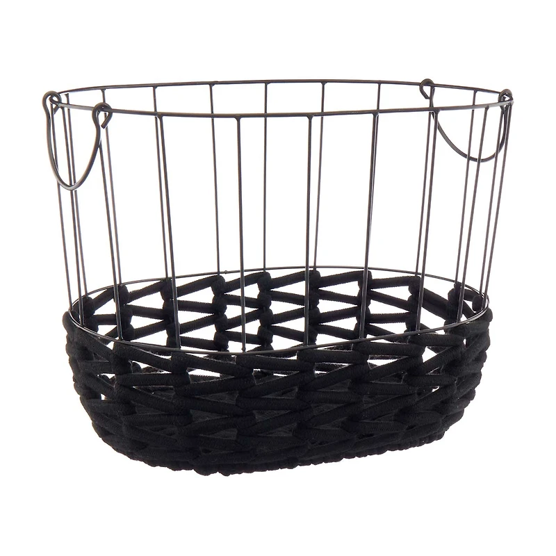 Wire and Rope Oval Basket with Handles, Black, Large