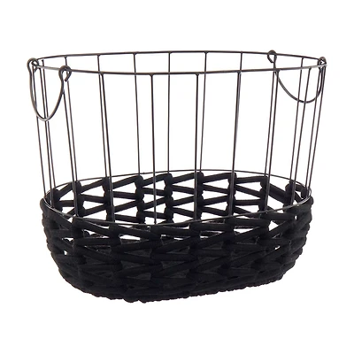 Wire and Rope Oval Basket with Handles, Black, Large