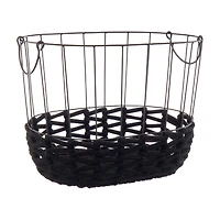 Wire and Rope Oval Basket with Handles, Black, Large