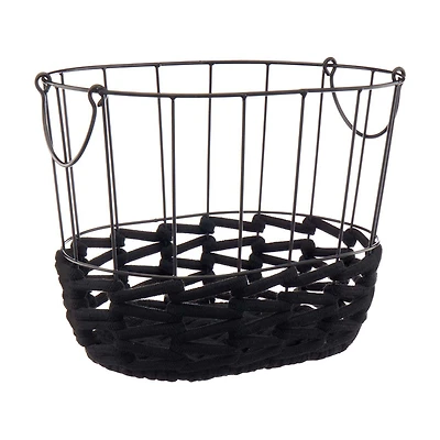 Wire and Rope Oval Basket with Handles, Black, Medium