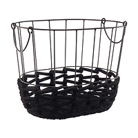 Wire and Rope Oval Basket with Handles, Black, Medium
