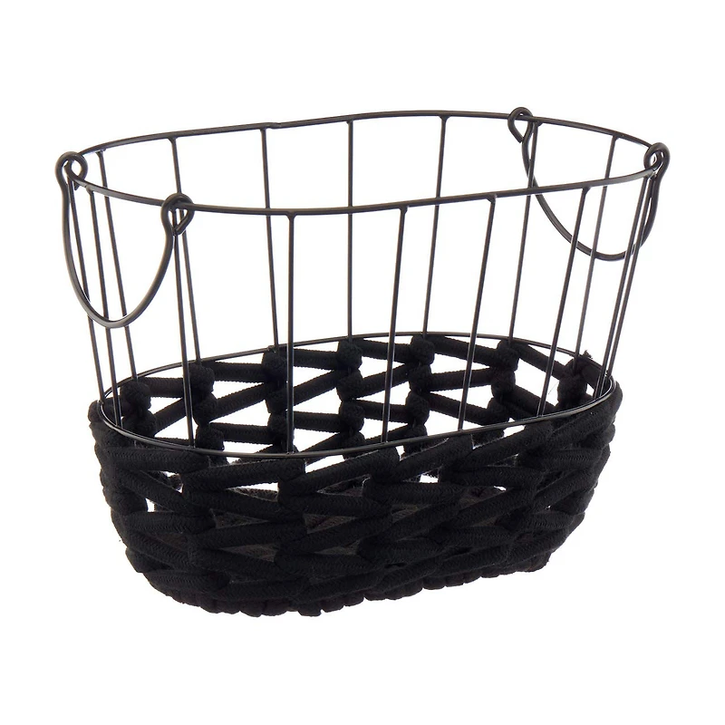 Wire and Rope Oval Basket with Handles, Black, Small