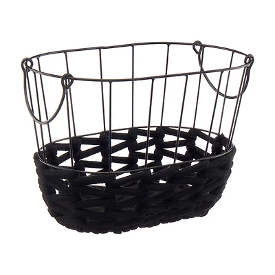 Wire and Rope Oval Basket with Handles, Black, Small