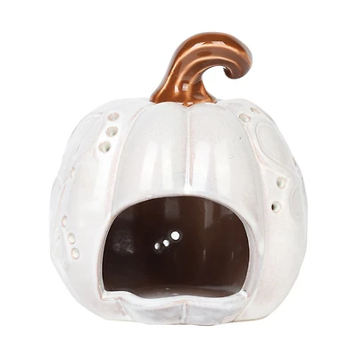 Ceramic Pumpkin Candle Holder, 4 in, White