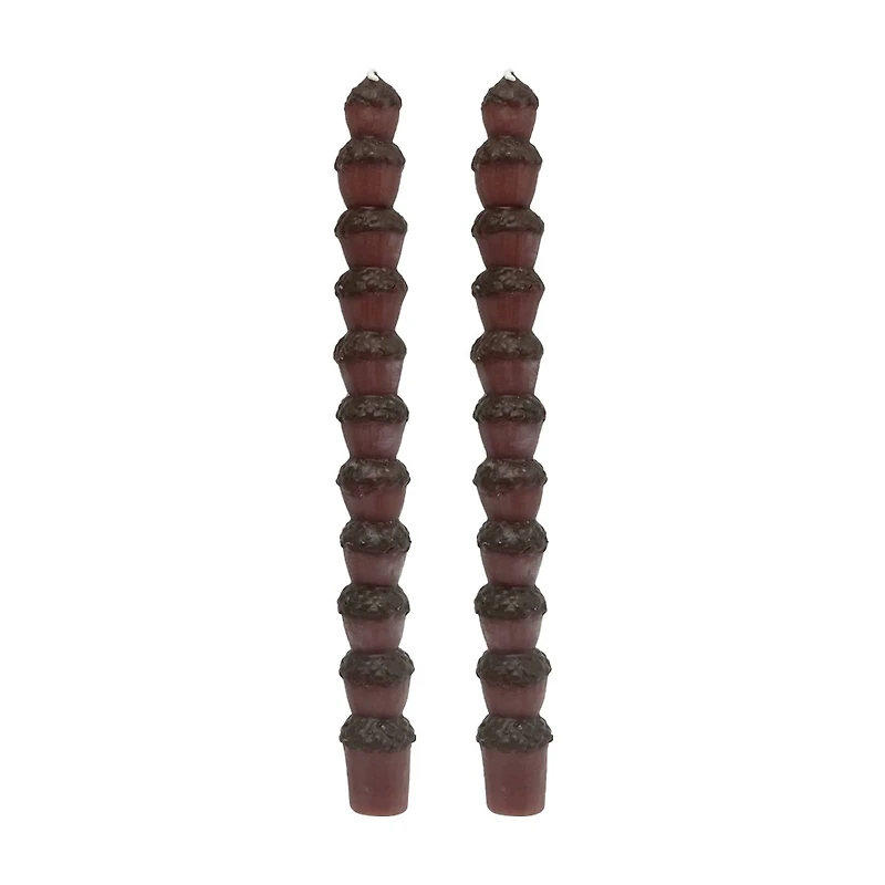 Unscented Acorn-Shaped Taper Candle, Brown, 10 in, 2 ct