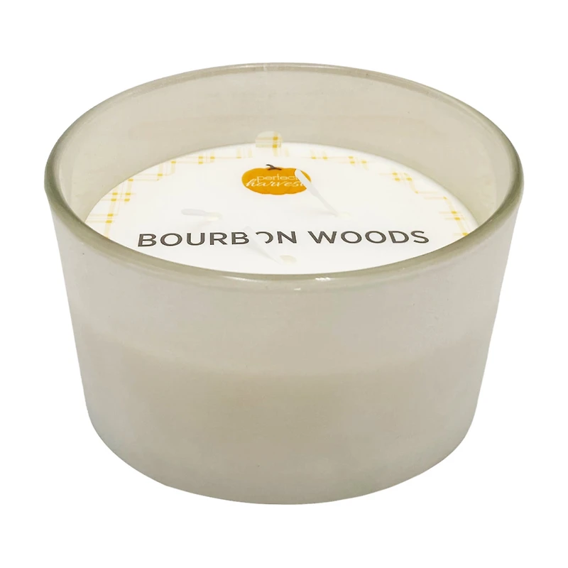 Perfect Harvest Frosted Glass Jar Candle with Cream Wax, Bourbon, Off-white