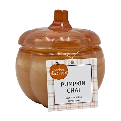 Perfect Harvest Pumpkin Shaped Glass Jar Candle with Cream Wax, Orange, Pumpkin