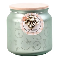 Perfect Harvest Engraved Glass Jar Candle with Wooden Lid, Green, Apple Season,