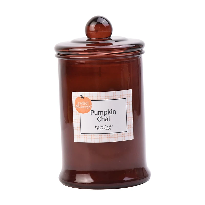 Perfect Harvest Old-World Glass Jar Candle, Amber, Pumpkin Chai, 19 oz