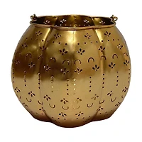 Metal Pumpkin Lantern, Gold, 6 in
