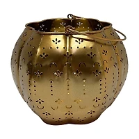 Metal Pumpkin Lantern, Gold, 6 in