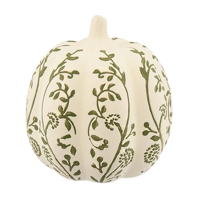 Cream Floral Pumpkin, 6 in