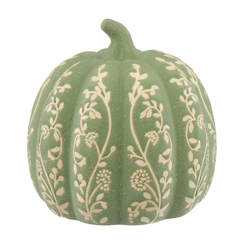 Green Floral Pumpkin, 7 in