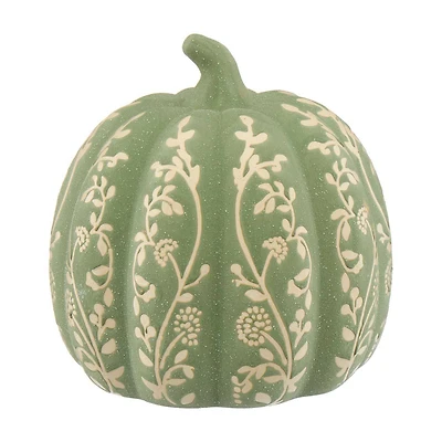 Green Floral Pumpkin, 7 in