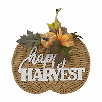 Artificial Floral Pendant Woven Pumpkin Sign, 11 in