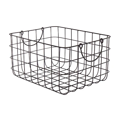 Metal Rectangular Basket with Handles, Black, Large