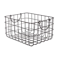 Metal Rectangular Basket with Handles, Black, Large