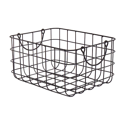 Metal Rectangular Basket with Handles, Black, Medium