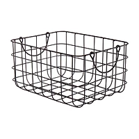 Metal Rectangular Basket with Handles, Black, Medium