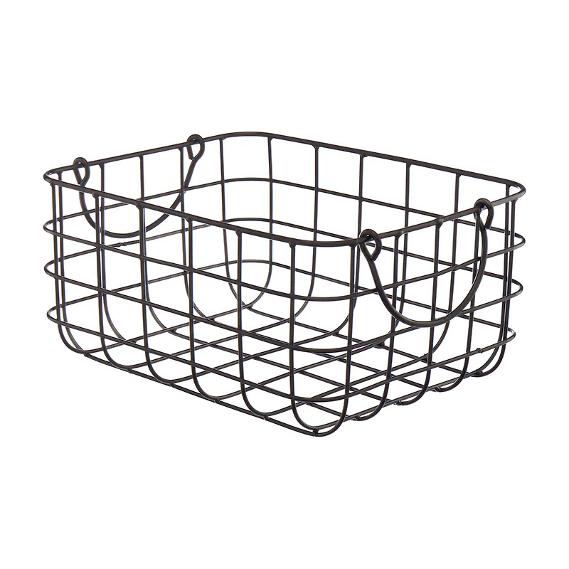 Metal Rectangular Basket with Handles, Black, Small
