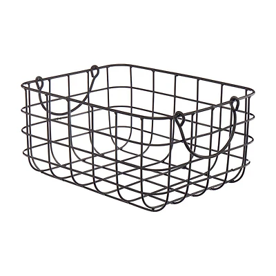 Metal Rectangular Basket with Handles, Black, Small