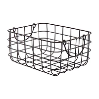 Metal Rectangular Basket with Handles, Black, Small