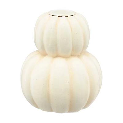 White Pumpkin Candle Holder, 4 in
