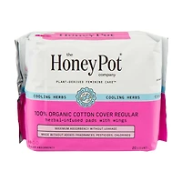 The Honey Pot Company Organic Cotton Cover Cooling Herbal Infusion Regular Pads,
