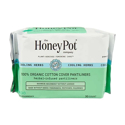 The Honey Pot Company Organic Cotton Cover Cooling Herbal Infusion Pantiliners,