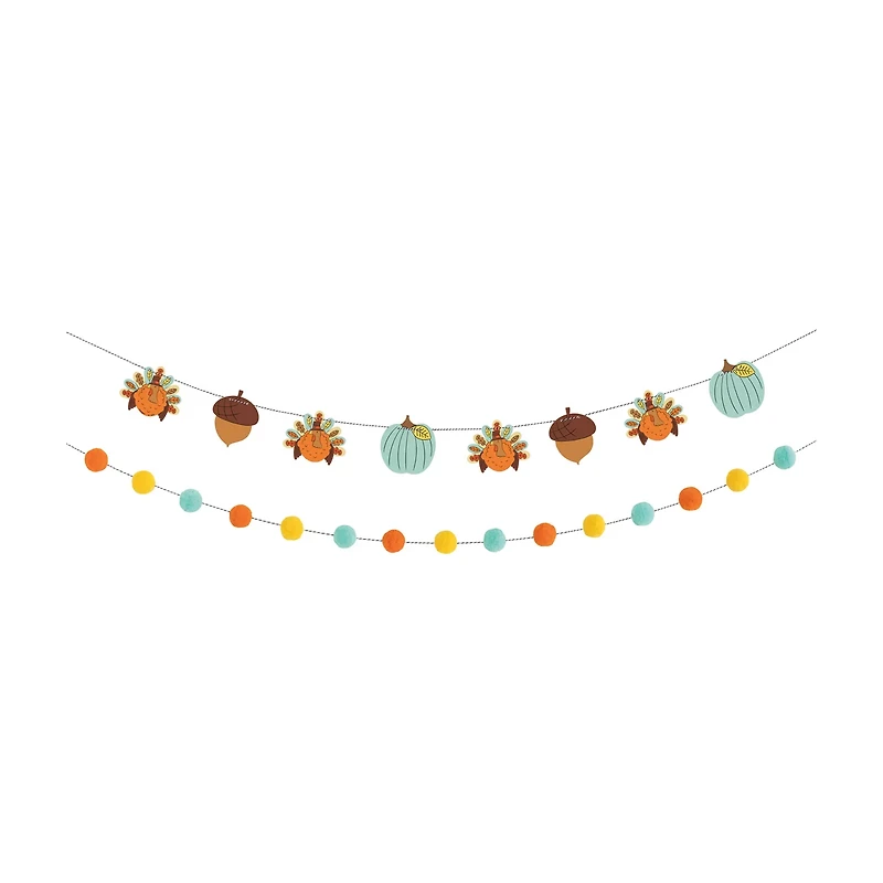 Unique Party!  Pom Pom Garland and Playful Turkey Banner Set, 6 ft