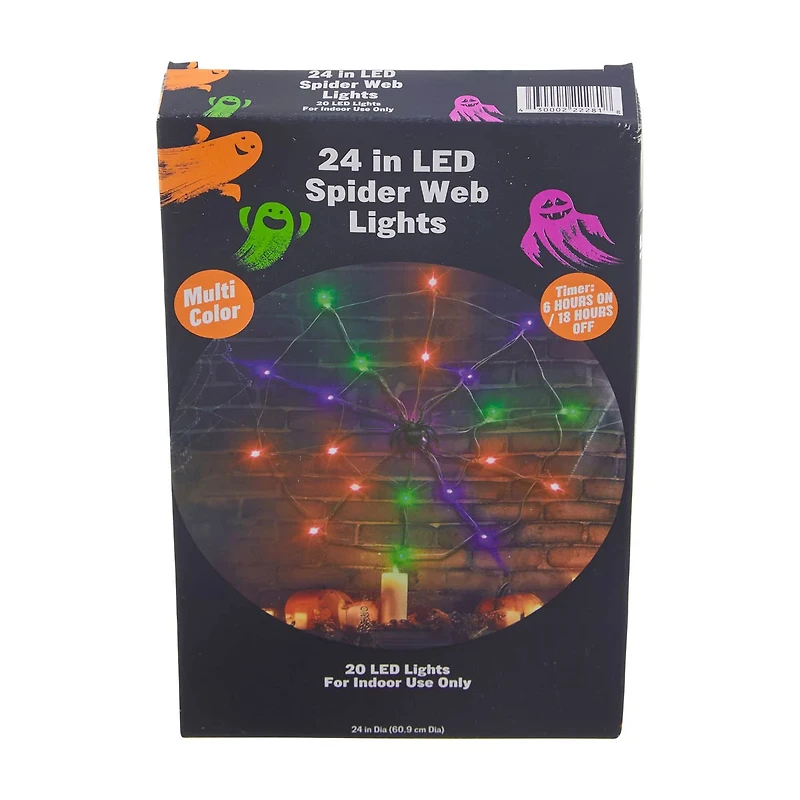 Halloween LED Spider Web Lights, 24 in, Assorted