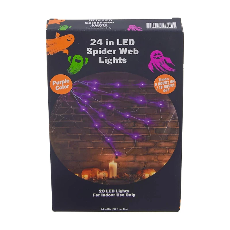 Halloween LED Spider Web Lights, 24 in, Assorted