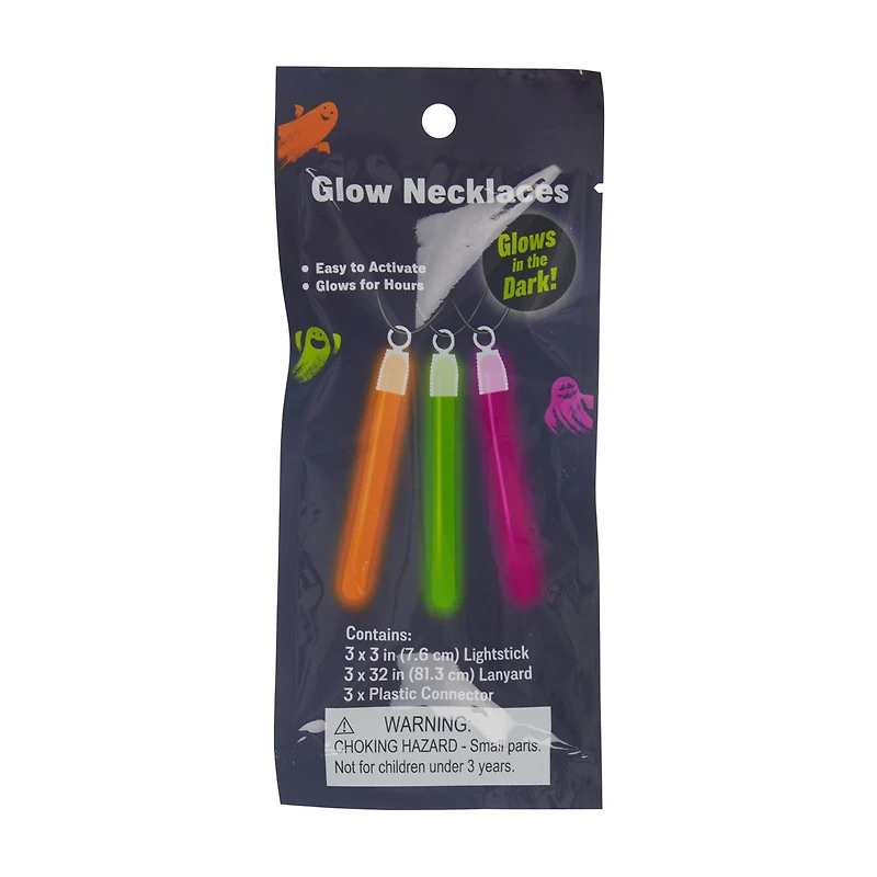 Halloween Glow in the Dark Glow Stick Necklaces, 3 ct