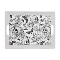 Halloween Black & White Skulls & Spiders Melamine Serving Tray, 18 in x 12 in