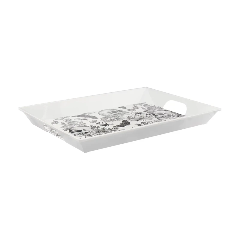 Halloween Black & White Skulls & Spiders Melamine Serving Tray, 18 in x 12 in