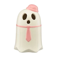 Halloween Light-Up Ceramic Ghost with Pink Hat & Tie
