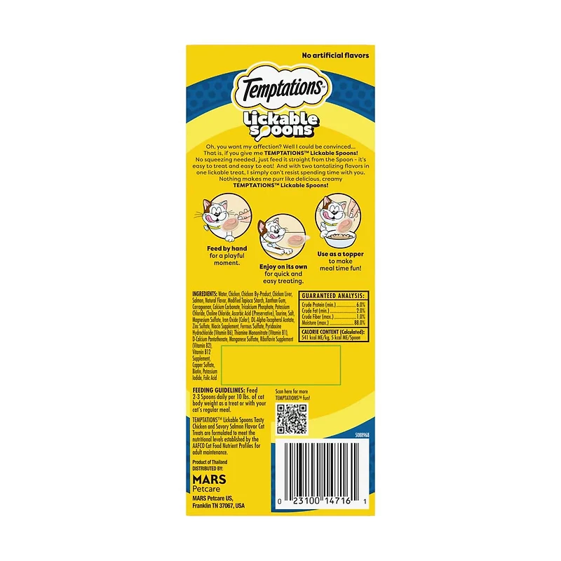 Temptations Lickable Spoons Tasty Chicken & Savory Salmon Flavor Adult Wet Cat F