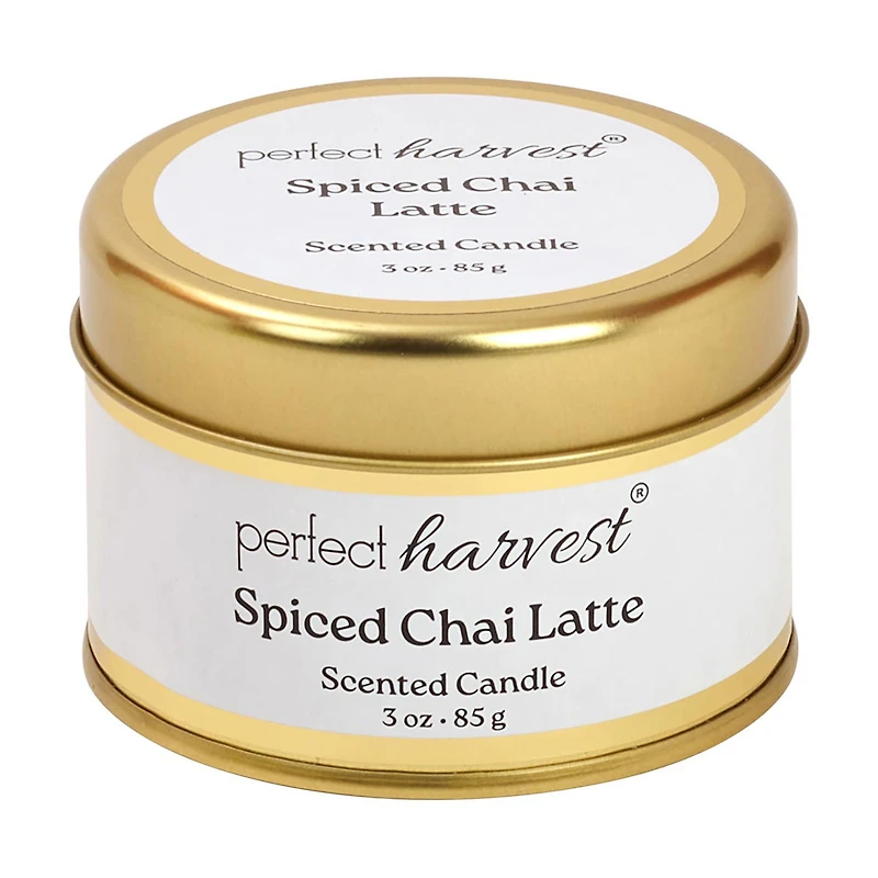 Perfect Harvest Tin Container Scented Candle, Spiced Chai Latte, 3 oz