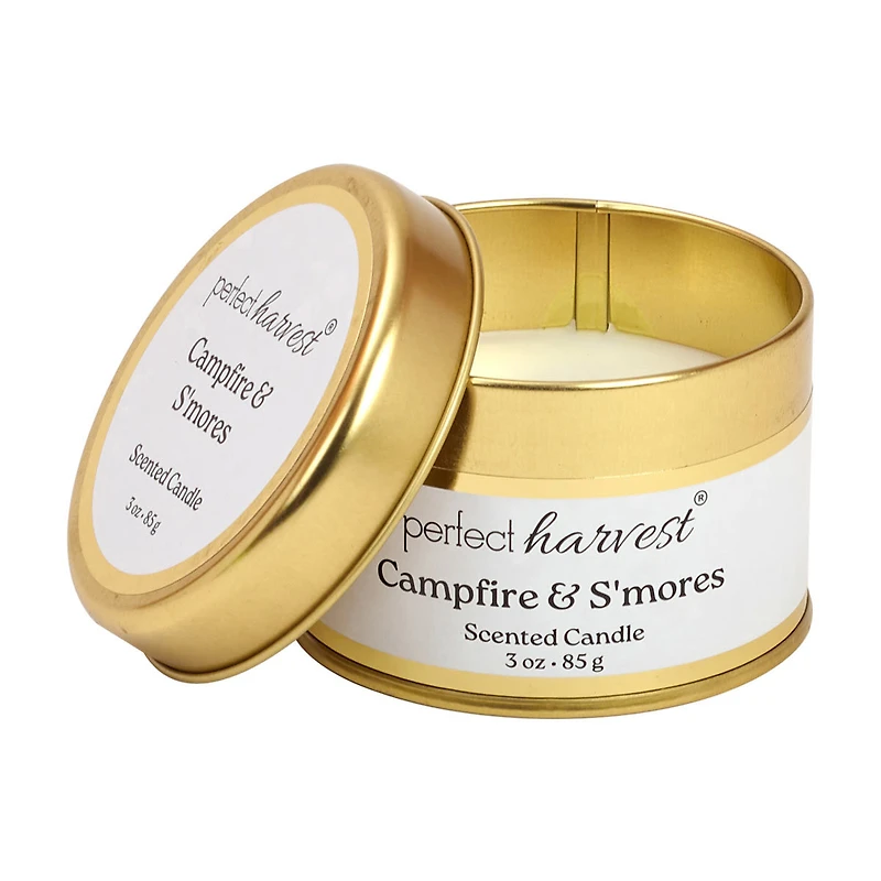 Perfect Harvest Tin Container Scented Candle, Campfire & S'mores, 3 oz
