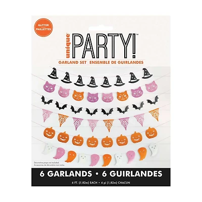 Assorted Adorable Halloween Iridescent Glitter Garland Backdrop Kit, 6 ft, 6 ct