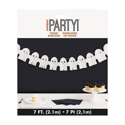 Adorable Halloween Ghost-Shaped Tissue Paper Garland, 7 ft